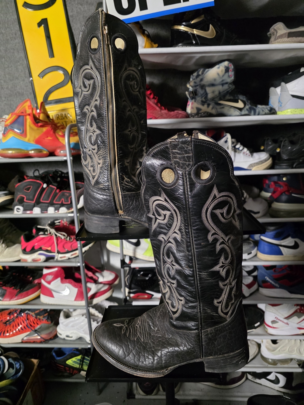 🔥 Hondo Men's Size 11.5 EE Black Embroidered Western Pull-On Cowboy Boots